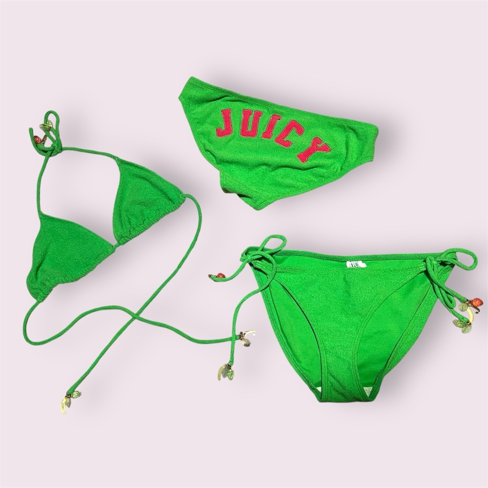y2k vintage terry cloth green and pink juicy couture string bikini